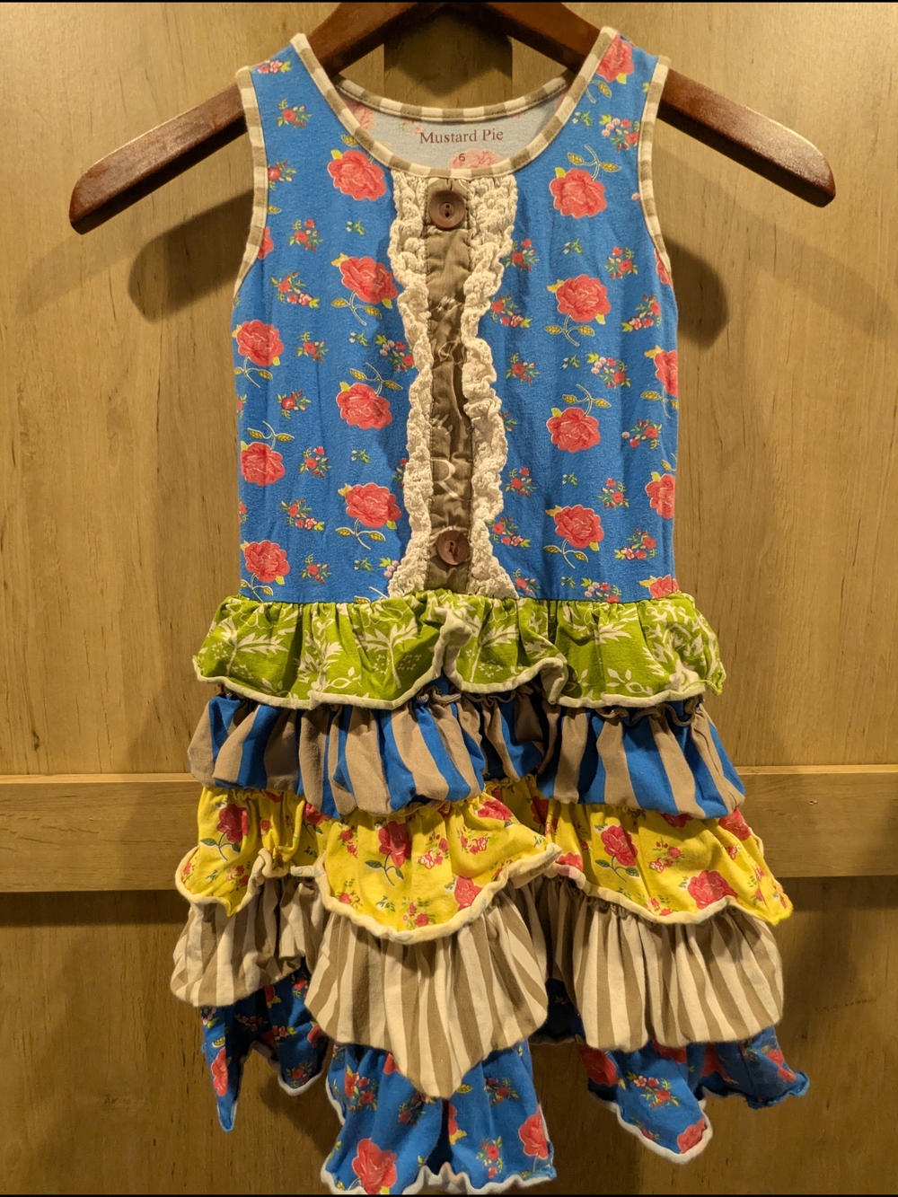 Mustard Pie Blue Multicolor Floral Ruffle Dress